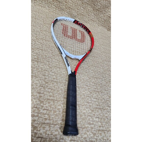 Wilson Federer 110 Adult Tennis Racket Red/White/Black + Sleeve Power Strings - Picture 9 of 14
